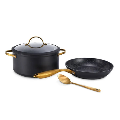 סט מחבת 24 ס"מ וסיר 24 ס"מ כולל כף הגשה BLACK &GOLD