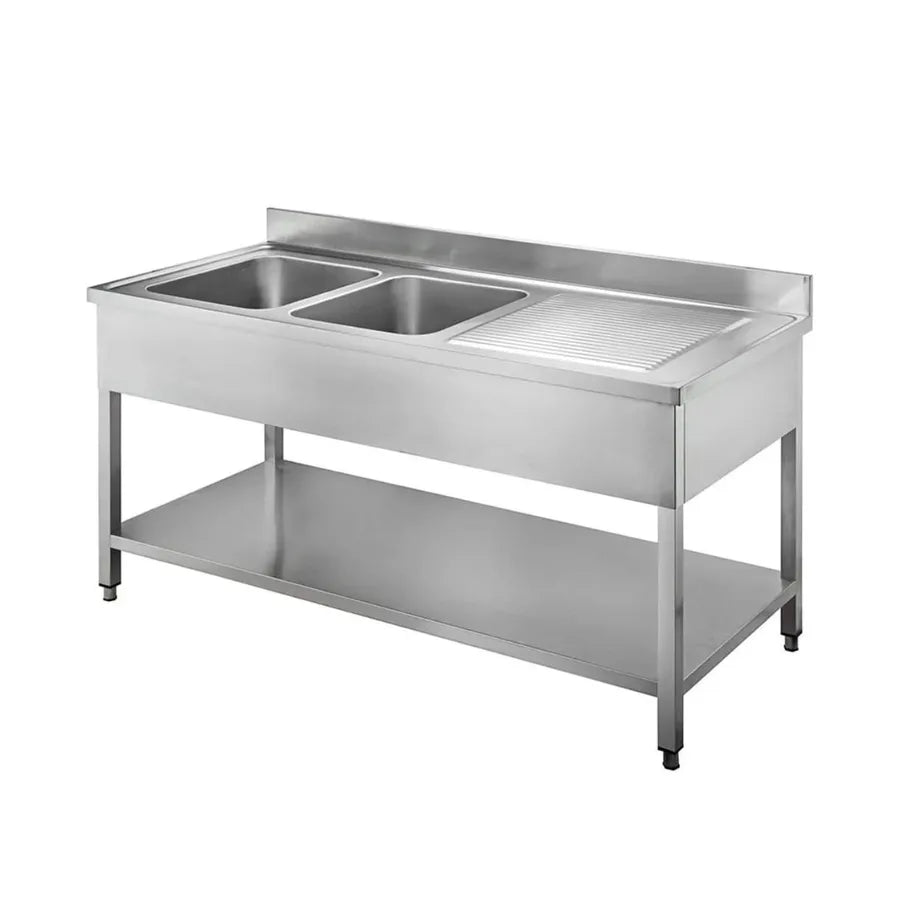 שולחן נירוסטה עם כיור כפול נירוסטה נסליין צד שמאל 180x40x85+100