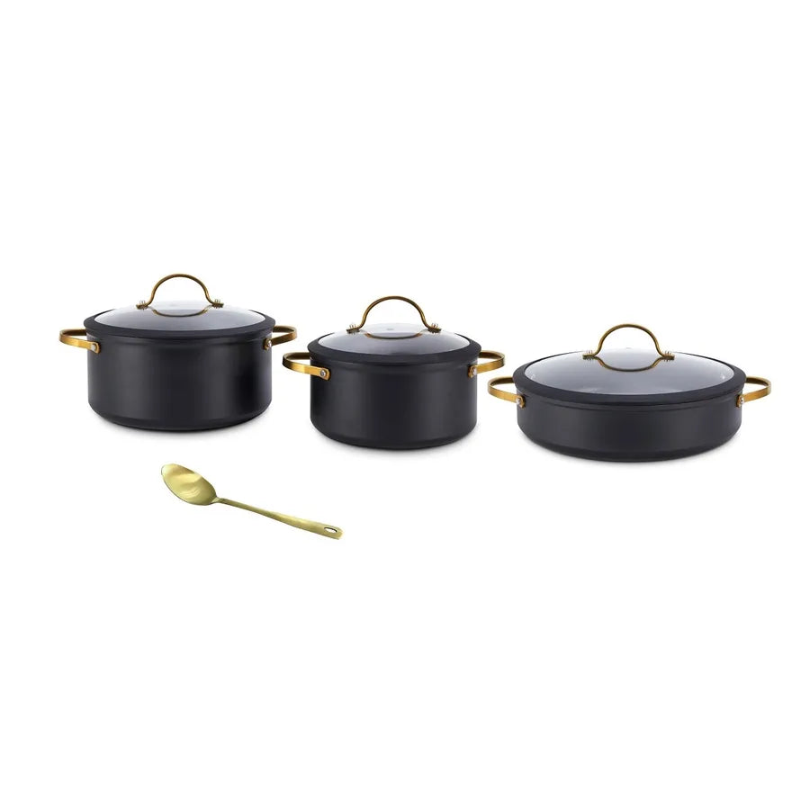 סט סיר 20 ס"מ וסיר 24 ס"מ וסוטאז 28 ס"מ כולל כף הגשה BLACK &GOLD