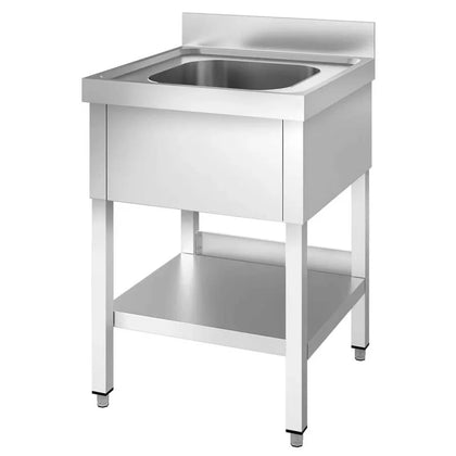 כיור יחיד נירוסטה עם מדף תחתון 700x700x850+100