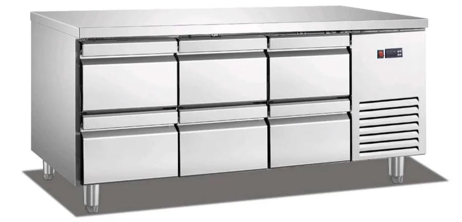 מקרר דלפק נירוסטה 6 מגירות 1800/700/850 מ"מ, 400W, מעלות 2-8