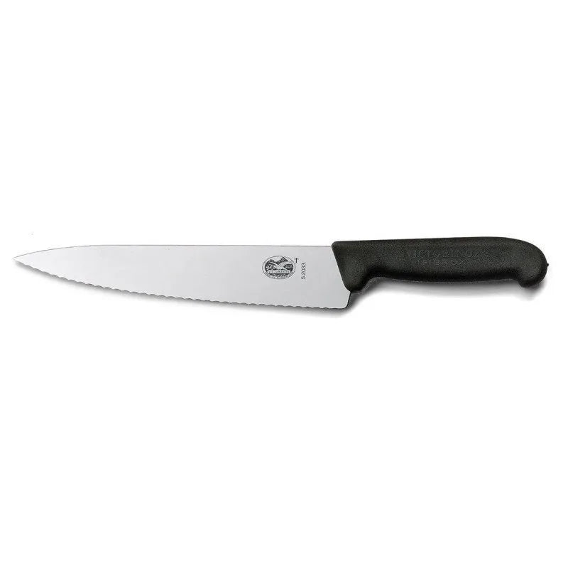 סכין שף להב משונן ידית שחורה 25 ס"מ victorinox