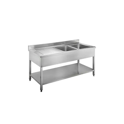 שולחן נירוסטה עם כיור כפול נירוסטה 180x40x85+10 צד ימין