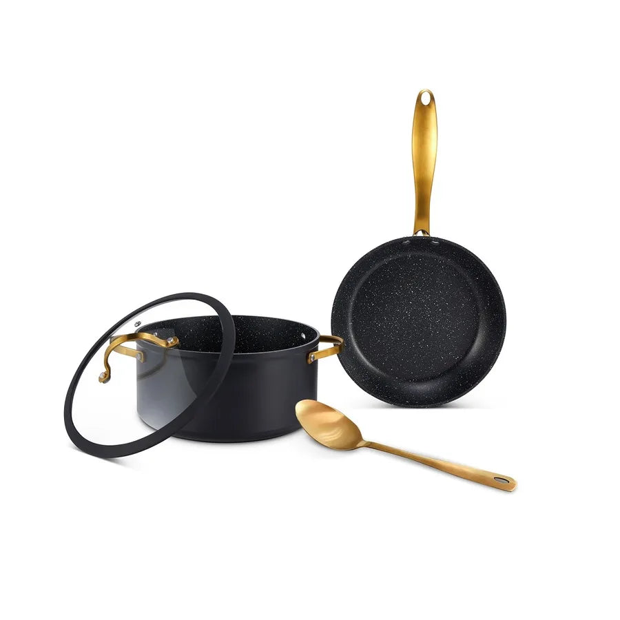 סט סיר 28 ס"מ ומחבת 28 ס"מ כולל כף הגשה BLACK &GOLD